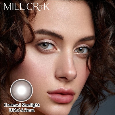 Giá tốt. Kính áp tròng màu có độ cận Caramel Starlight hàng tháng, độ dày trung tâm 0.08mm, 38% nước trực tuyến