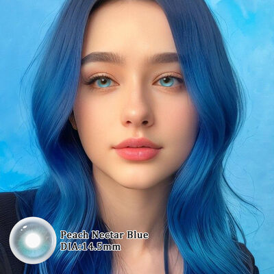 Harga yang bagus Lensa Kontak Peach Nectar Biru 14.5mm Penghalang UV dengan Kandungan Air 40% untuk Rambut Pirang - Pemakaian Tahunan on line