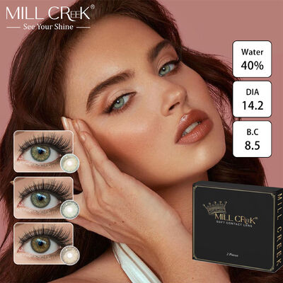 良い値段 MillCReeK ブリーズシリーズ 14.2mm 直径 ハゼルグリーングレーの40%水分付きの年間カラーコンタクトレンズ オンライン
