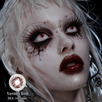 Buon prezzo Lenti a Contatto MillCreeK Vermis Red 14.5mm SFX con Contenuto d'Acqua del 40% e Durata Annuale per Cosplay Horror in linea