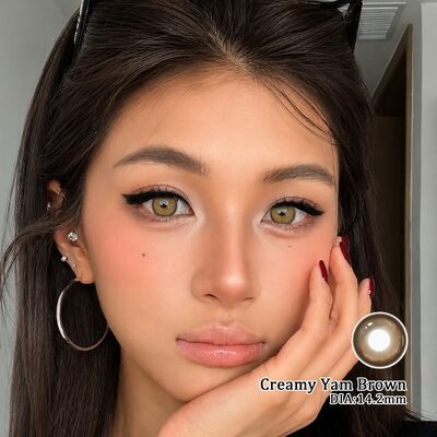 Good price MILLCREEK Natural Creamy Yam Brown 14.5mm Yearly Design Lenses with Full Coverage online