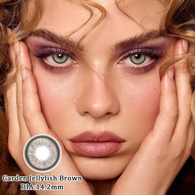 Good price Garden Jellyfish Brown 14.2mm Yearly Soft Contact Lenses with Ethereal Halo Effect and Plano (0.00 Power) online